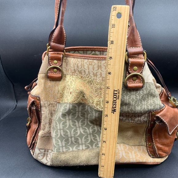 Fossil Vintage Signature Monogram Canvas/Leather Hobo Shoulder Bag - Picture 9 of 16